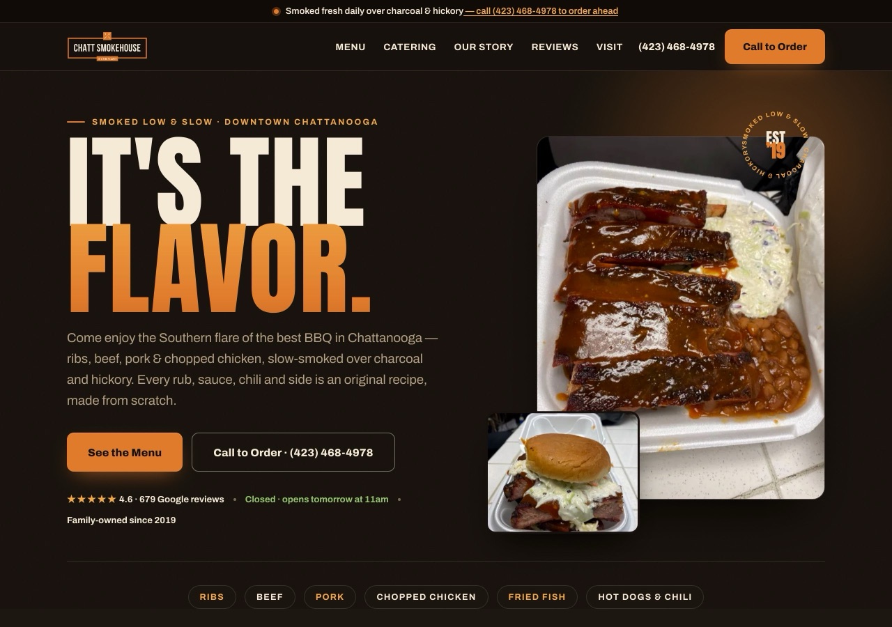 Chatt Smoke House, GloUp redesign (BBQ)