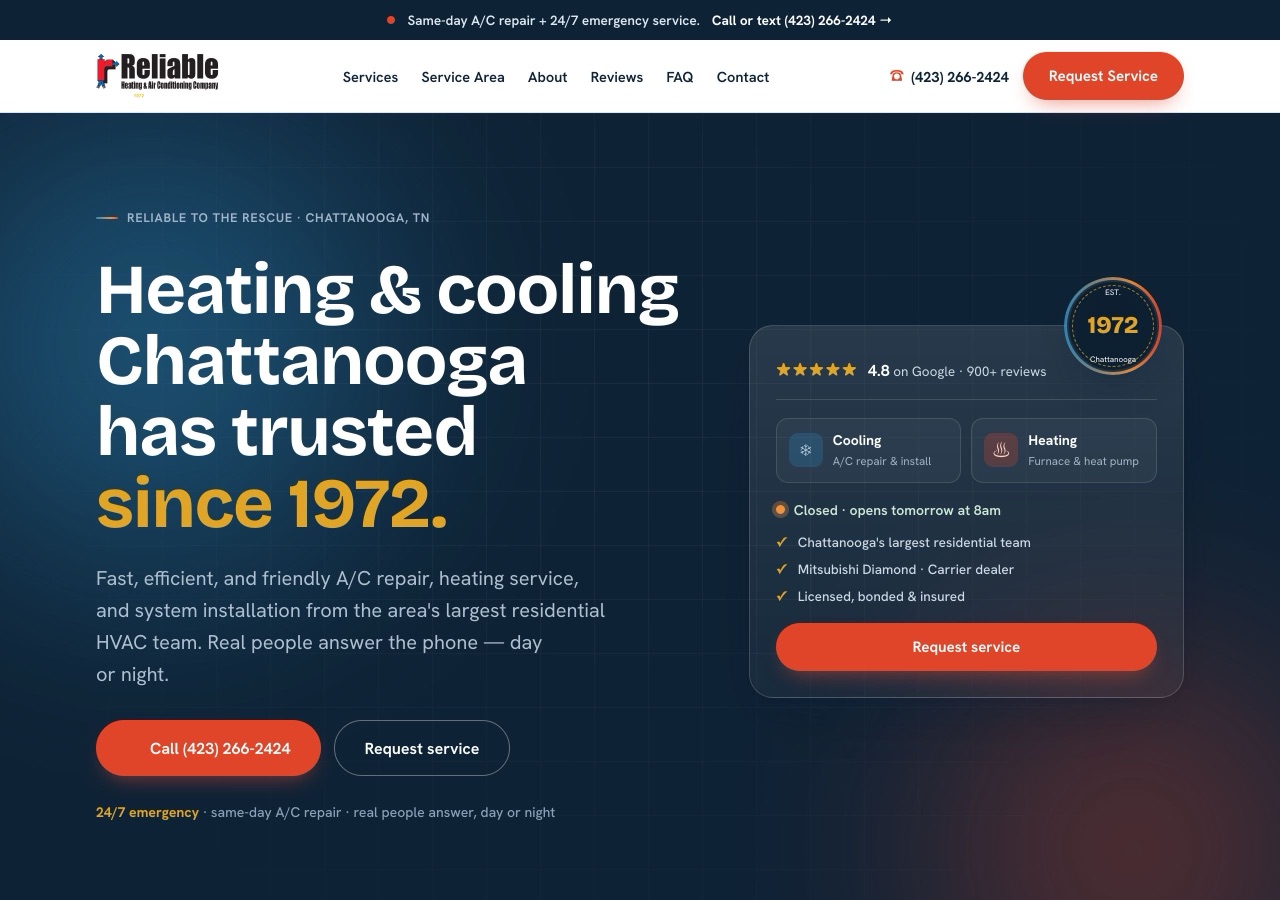 Reliable Heating & Air, GloUp redesign (HVAC)